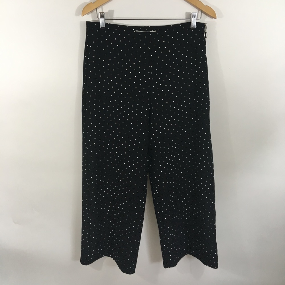 Mango high waist wide leg crop pants zip polka dot